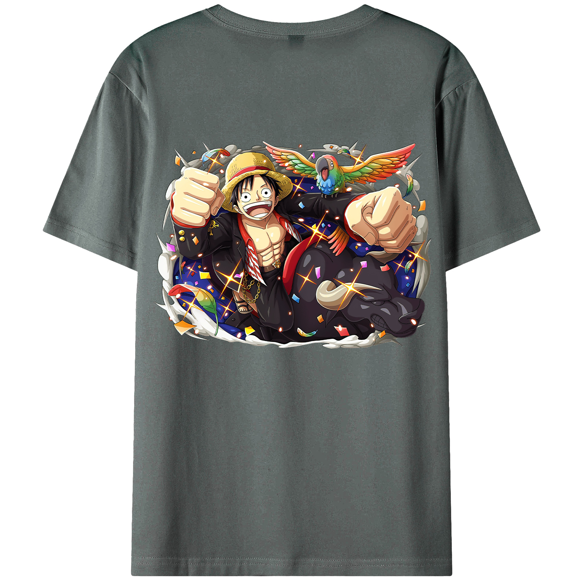 ワンピース モンキー・D・ルフィ ONE PIECE Monkey D. Luffy 綿100％ メンズ半袖Tシャツ（バックプリント） 通気性